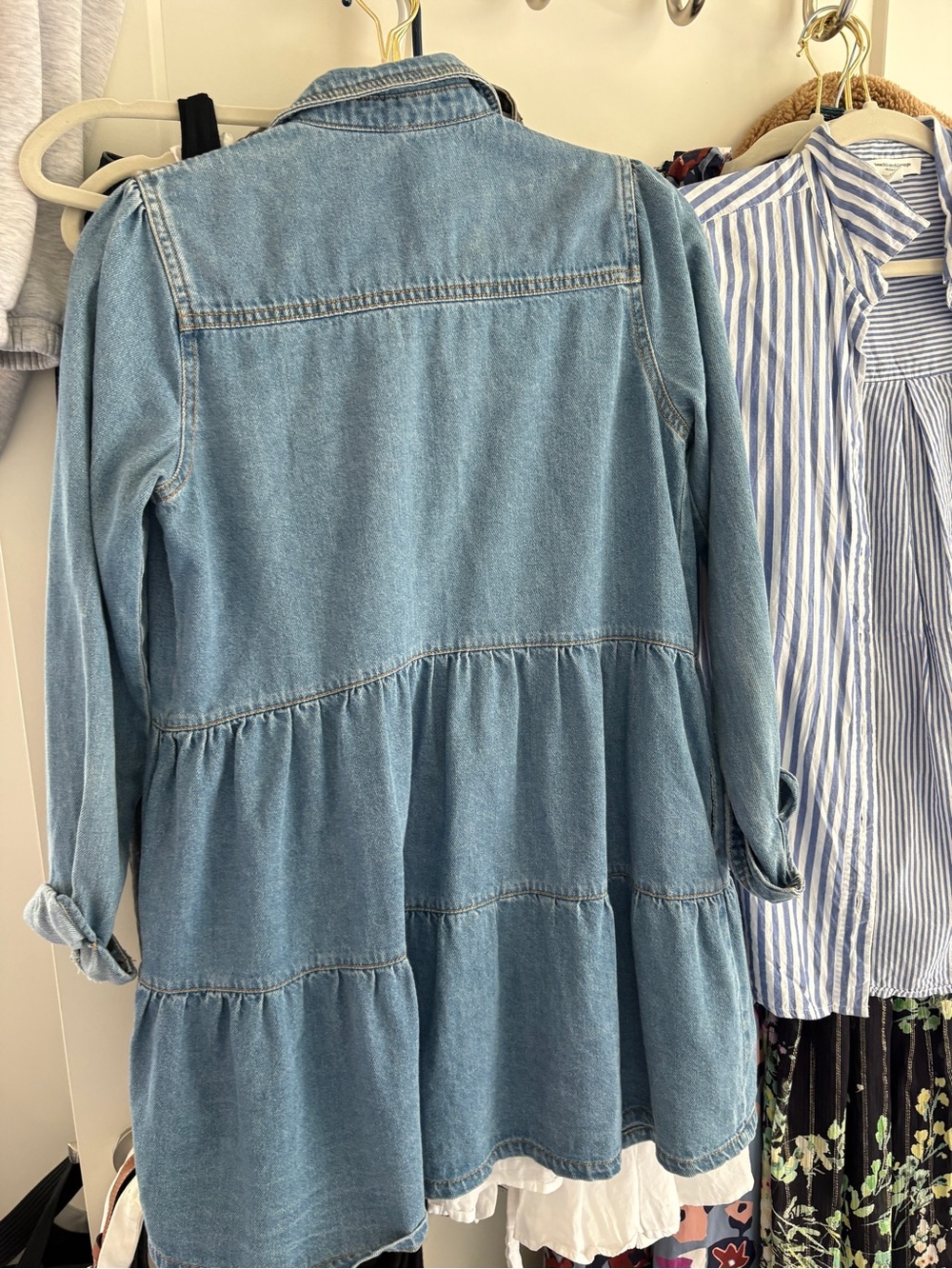 Free People Light Blue Denim Tiered Mini Dress Jacket - Picture 3 of 3
